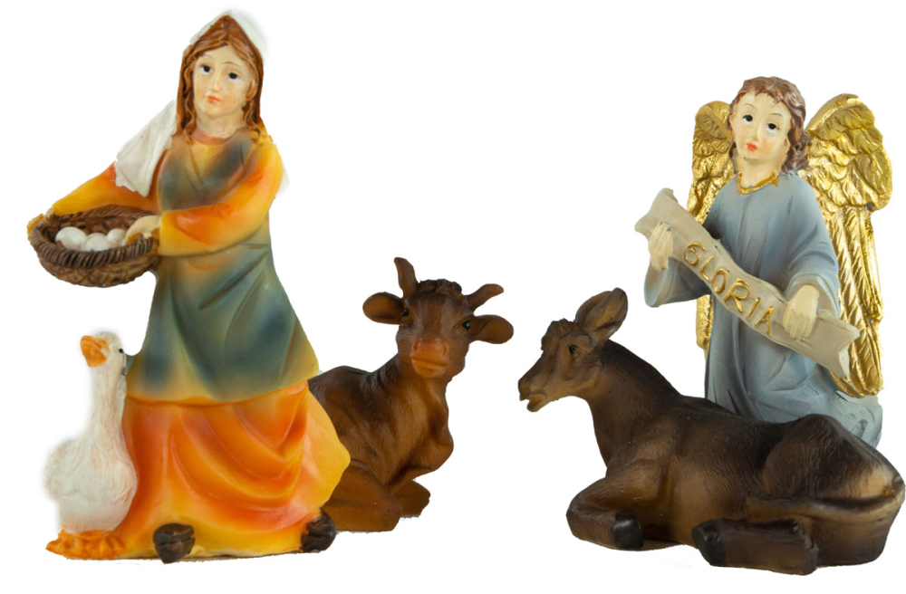 Festliche Weihnachtskrippe Aicha inkl. - 17 tlg. - Figurensatz ETA 1  - Maße Krippe ca. 69 x 29 x 34 cm